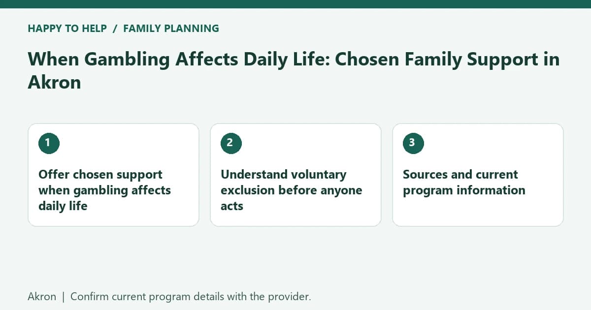 Akron family planning checklist: Offer chosen support when gambling affects daily life; Understand voluntary exclusion before anyone acts; Sources and current program information