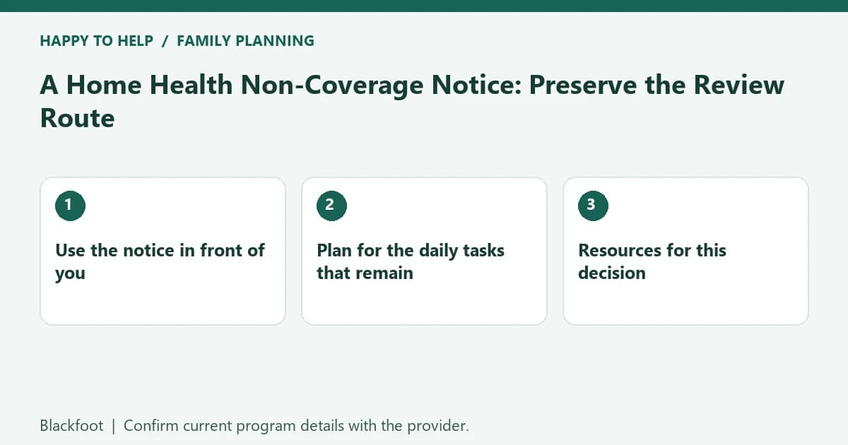 Blackfoot family planning checklist: Use the notice in front of you; Plan for the daily tasks that remain; Resources for this decision