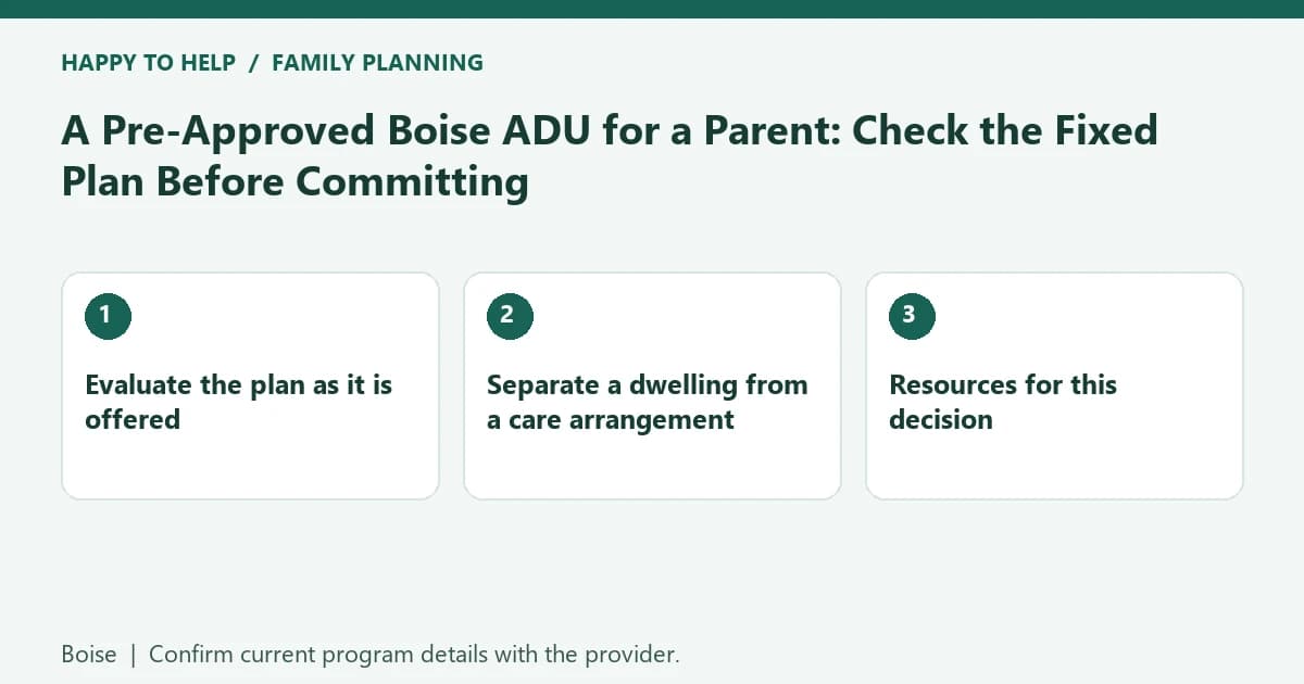 Boise family planning checklist: Evaluate the plan as it is offered; Separate a dwelling from a care arrangement; Resources for this decision