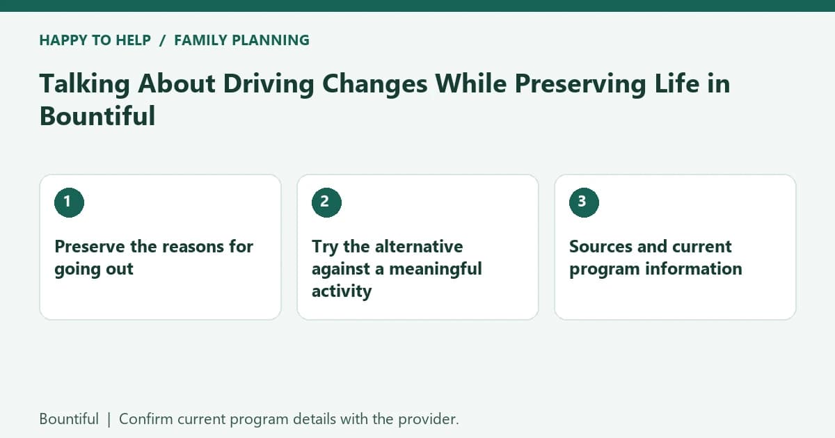 Bountiful family planning checklist: Preserve the reasons for going out; Try the alternative against a meaningful activity; Sources and current program information