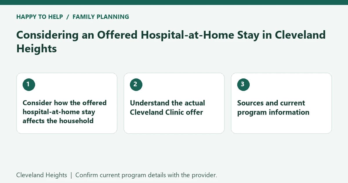 Cleveland Heights family planning checklist: Consider how the offered hospital-at-home stay affects the household; Understand the actual Cleveland Clinic offer; Sources and current program information