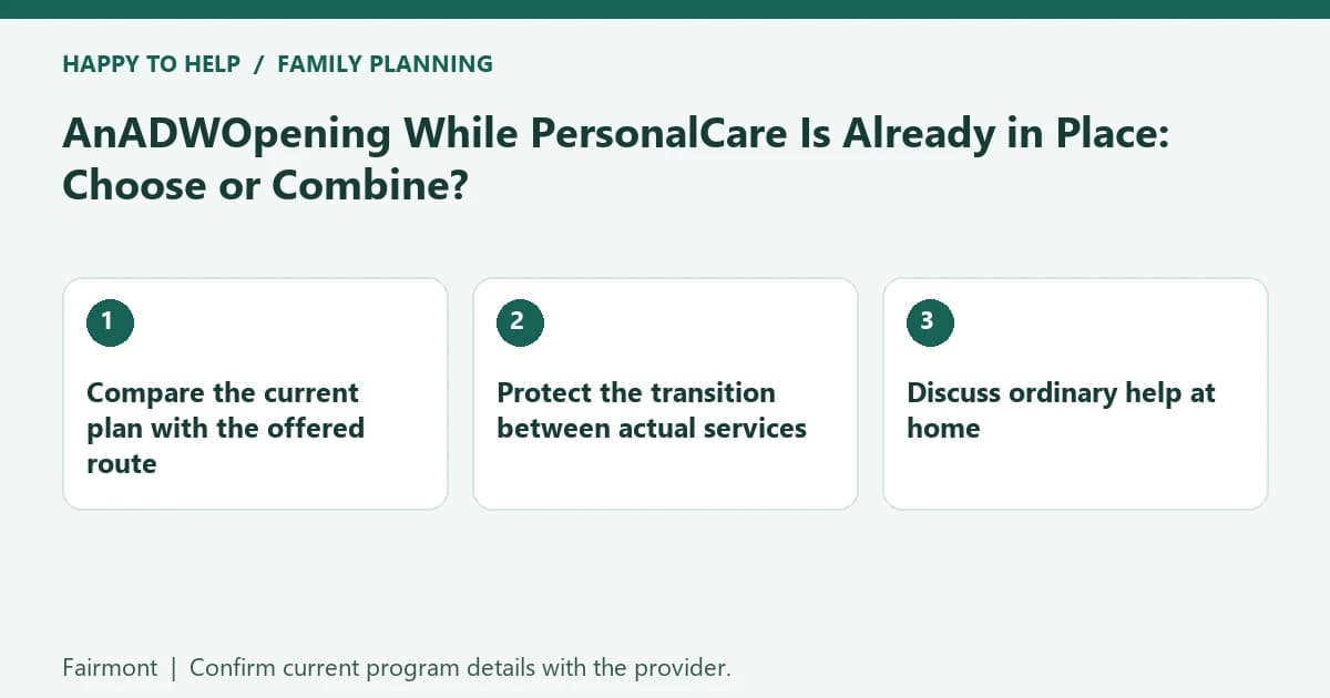 Fairmont family planning checklist: Compare the current plan with the offered route; Protect the transition between actual services; Discuss ordinary help at home