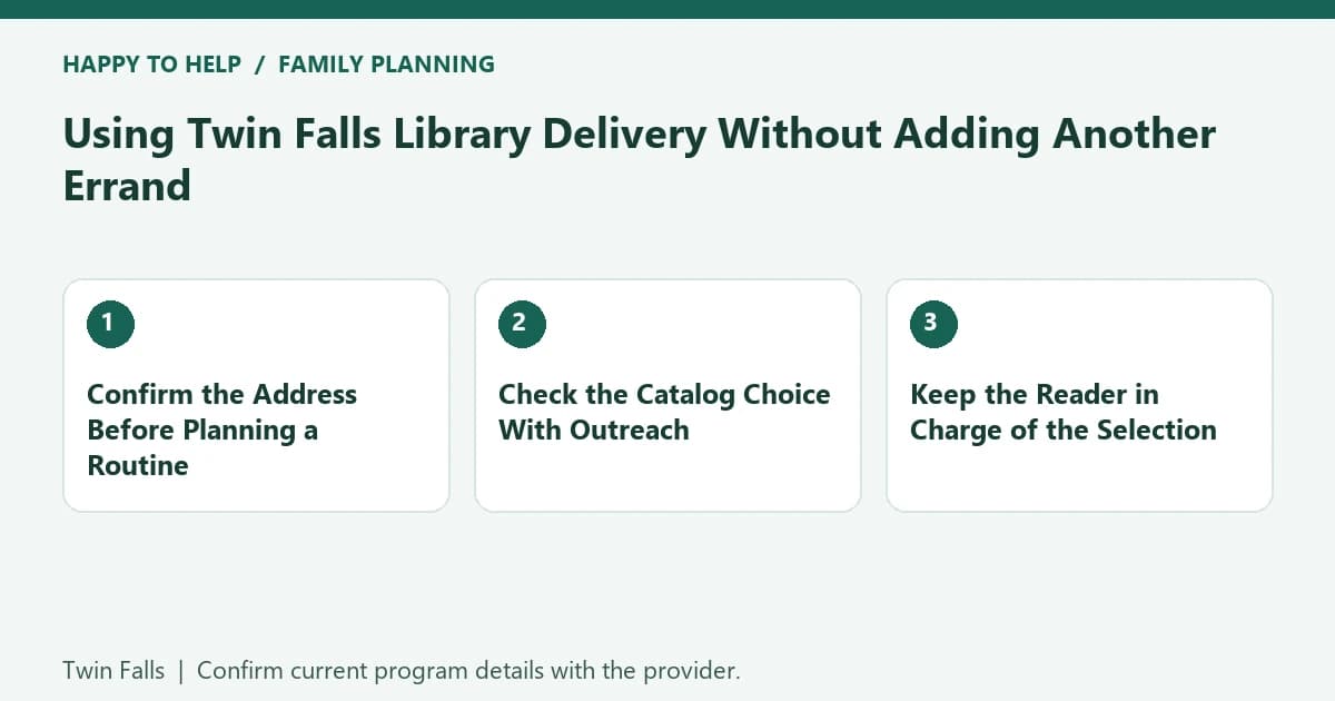 Twin Falls family planning checklist: Confirm the Address Before Planning a Routine; Check the Catalog Choice With Outreach; Keep the Reader in Charge of the Selection