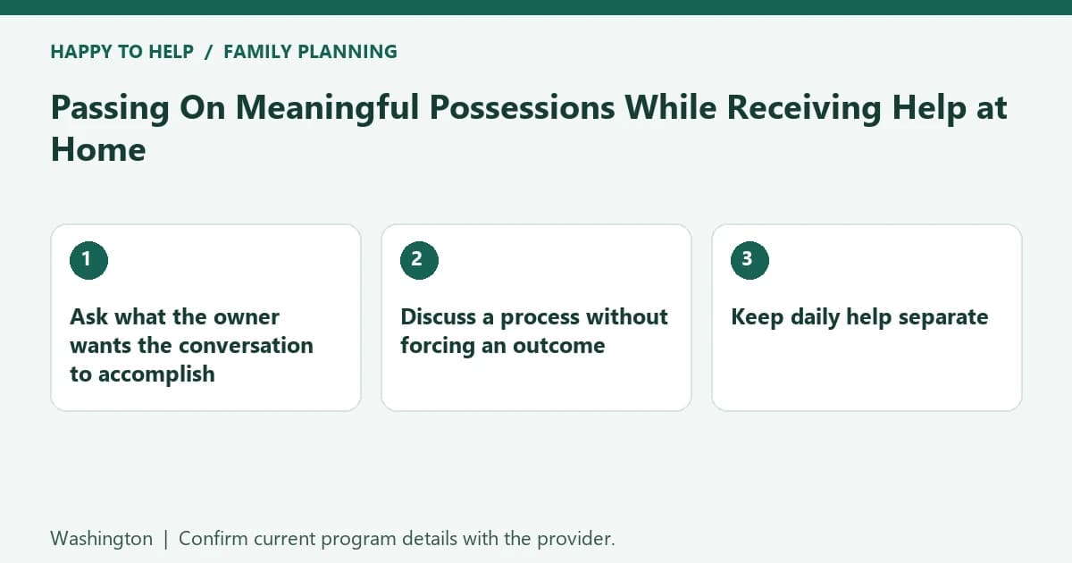Washington family planning checklist: Ask what the owner wants the conversation to accomplish; Discuss a process without forcing an outcome; Keep daily help separate