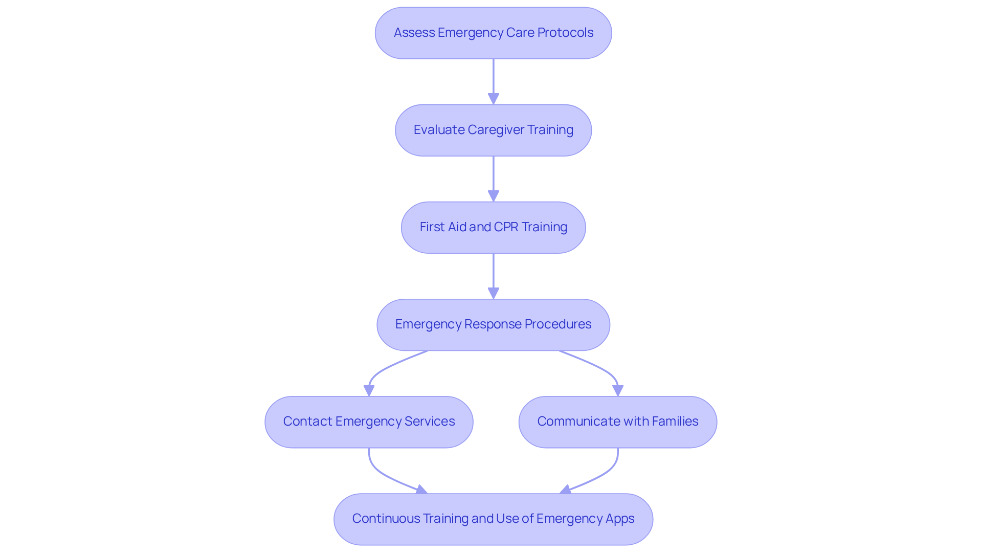 This flowchart outlines the steps families can take to assess emergency care protocols. Each step shows how caregivers are trained and prepared to handle emergencies, ensuring that loved ones receive the best care possible.