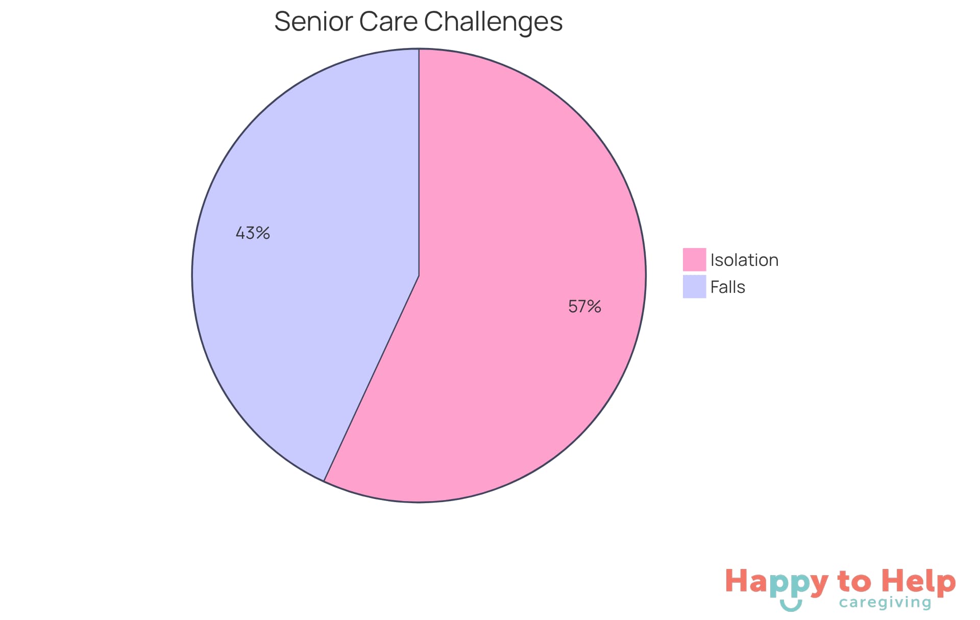The blue slice shows the percentage of seniors who experience falls each year, while the orange slice represents those who feel isolated. The larger the slice, the more significant the issue.
