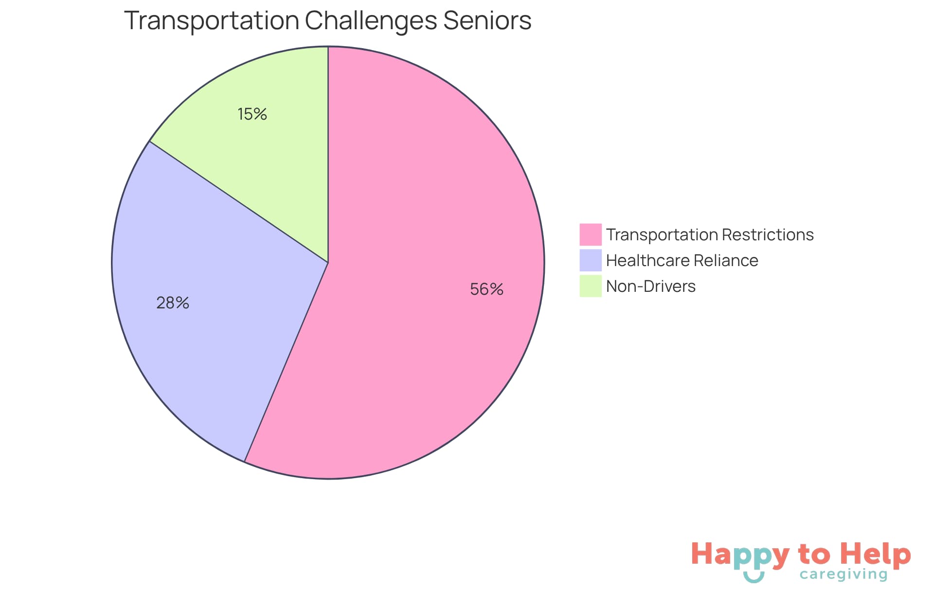 Each slice shows a different aspect of transportation challenges for seniors - the larger the slice, the more significant the issue it represents.