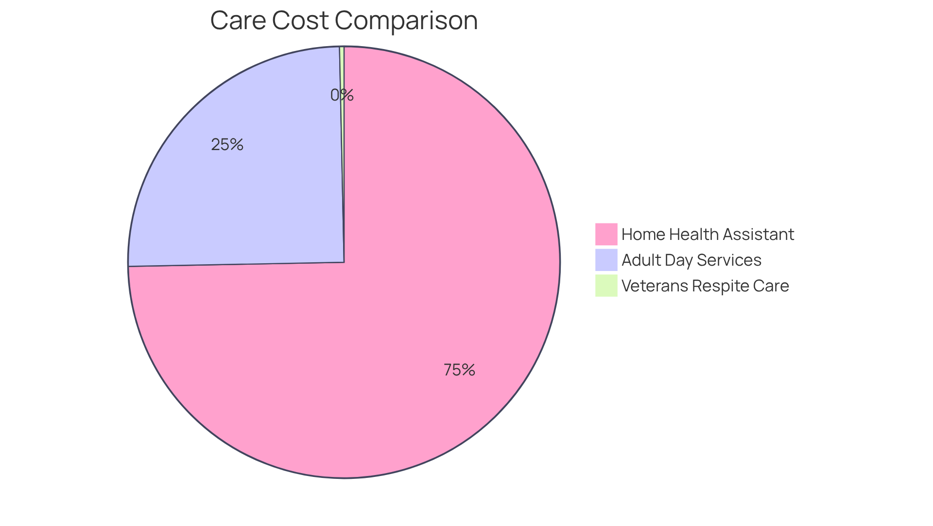 Each slice of the pie shows the monthly cost of different care options. The larger the slice, the more expensive the service. This helps you see how veterans respite care can be a more budget-friendly choice.