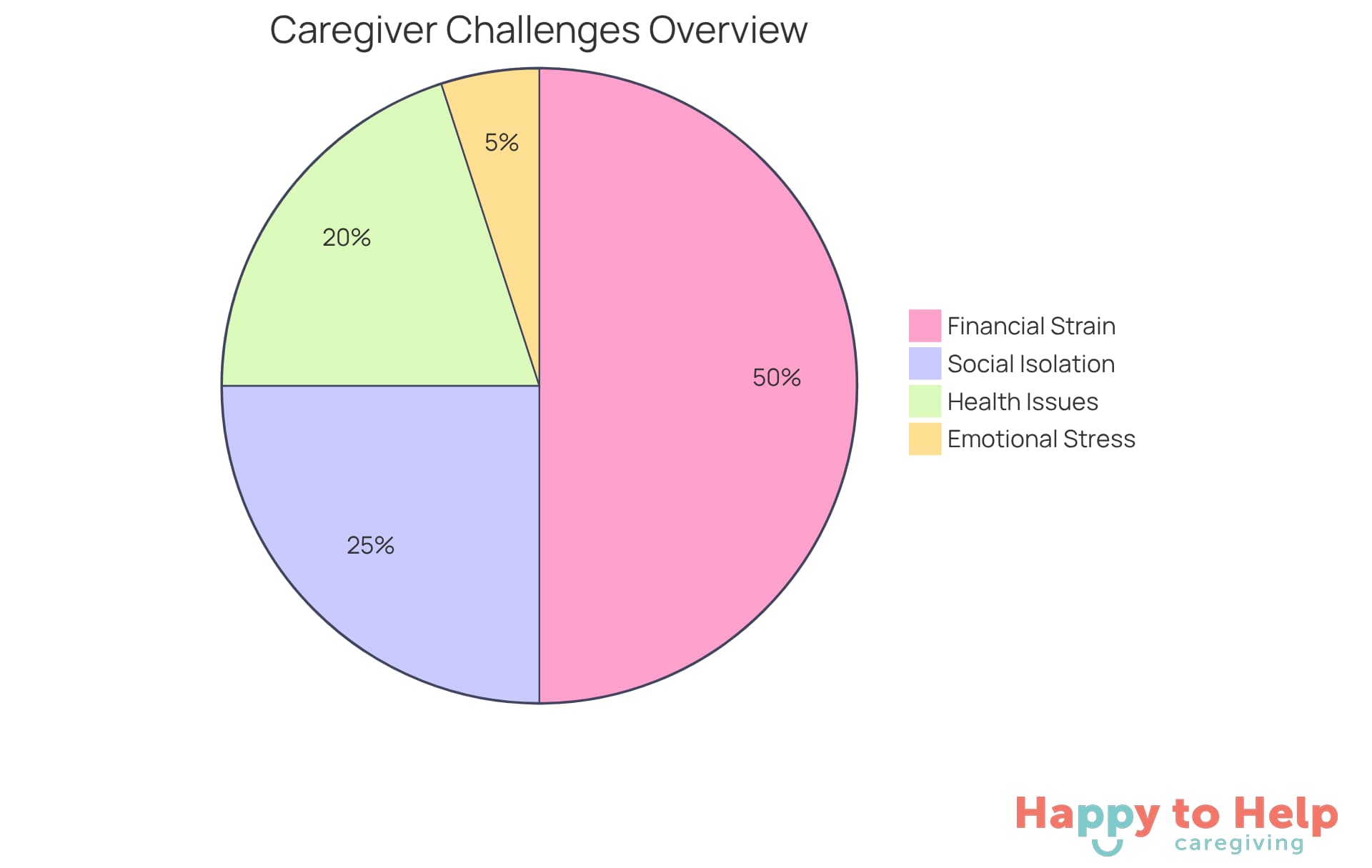 Each slice of the pie shows the percentage of caregivers facing that specific challenge. A larger slice means more caregivers are affected by that issue.