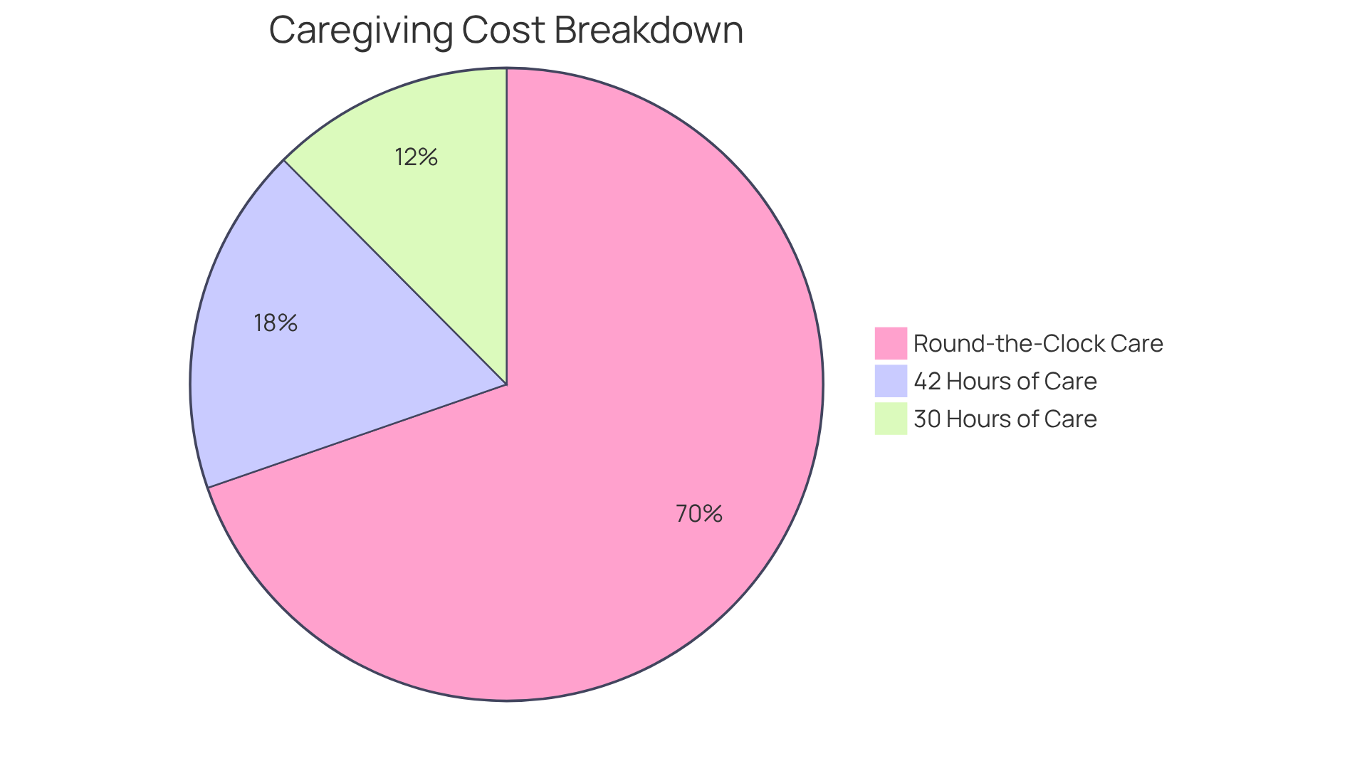 Each slice of the pie shows how much each type of care costs relative to the total. A bigger slice means that type of care takes up a larger portion of the monthly expenses.